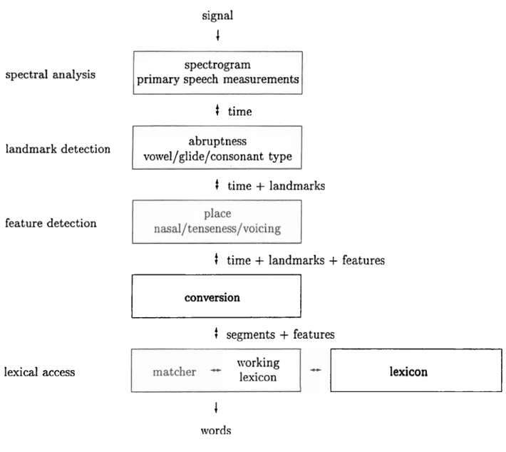 Figure  2.1:  Flow  diagram of  processes  for extracting words from the acoustic signal 