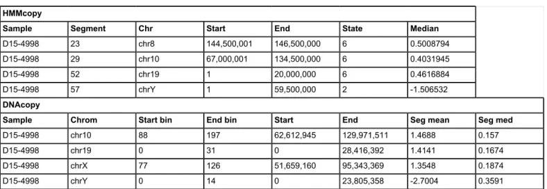 Table 1. Data analysis. Filtered segments generated by HMMcopy and DNAcopy from a single cell