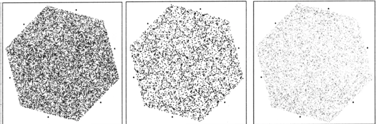 Figure 7. Hexagonal uniformly  redundant array mask drill patterns for the a) 50%  fill factor mask b) 25%