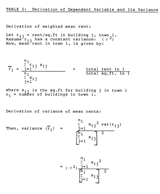 TABLE  5:  Derivation  of  Dependent  Variable  and  Its  Variance