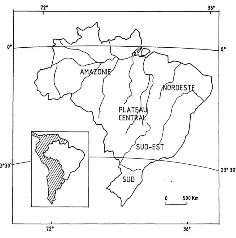 Figure 1.- Le Brésil, les grandes régions naturelles.