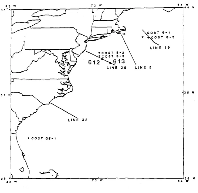 Figure 1: Locations of DSDP Sites 612 and 613. The sites are located along the U.S.G.S