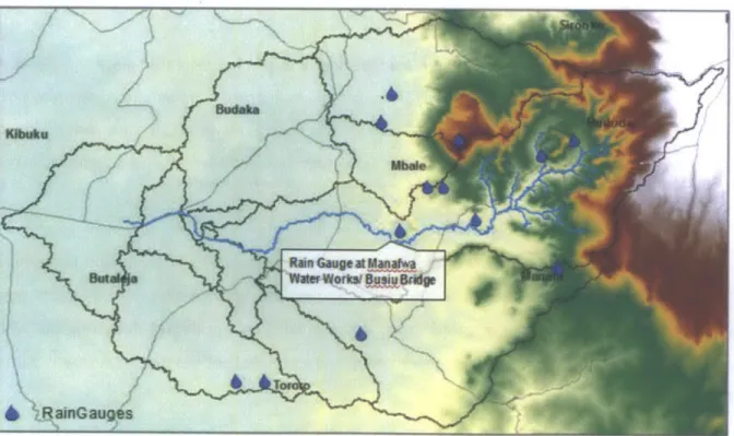 Figure 2-1: Location of Rain Gauges in the Manafwa River Basin