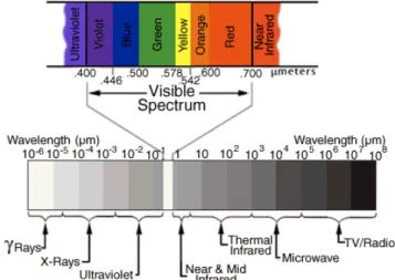 Figure 2-1: The EM spectrum, with visible wavelengths from 380-740nm [10]. 