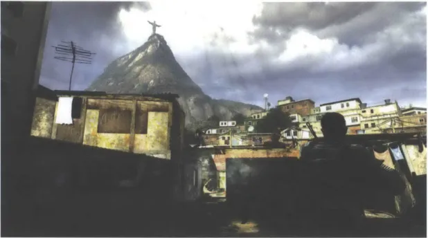 Figure  4-1:  Entering  the  favela  in  the  Takedown  scenario  in  Call  of Duty:  Modern Warfare 2