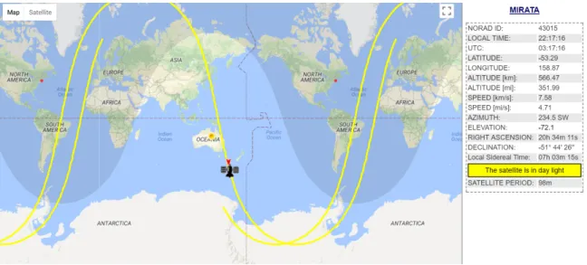 Figure 2-3: MiRaTA’s ground track shown in n2yo.com.[28] Imagery from Google Maps.[15]