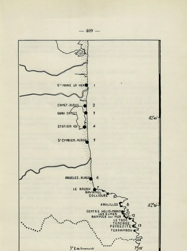 Fig.  i.  —  Répartition  générale  des  stations  sur  le  littoral  catalan  français