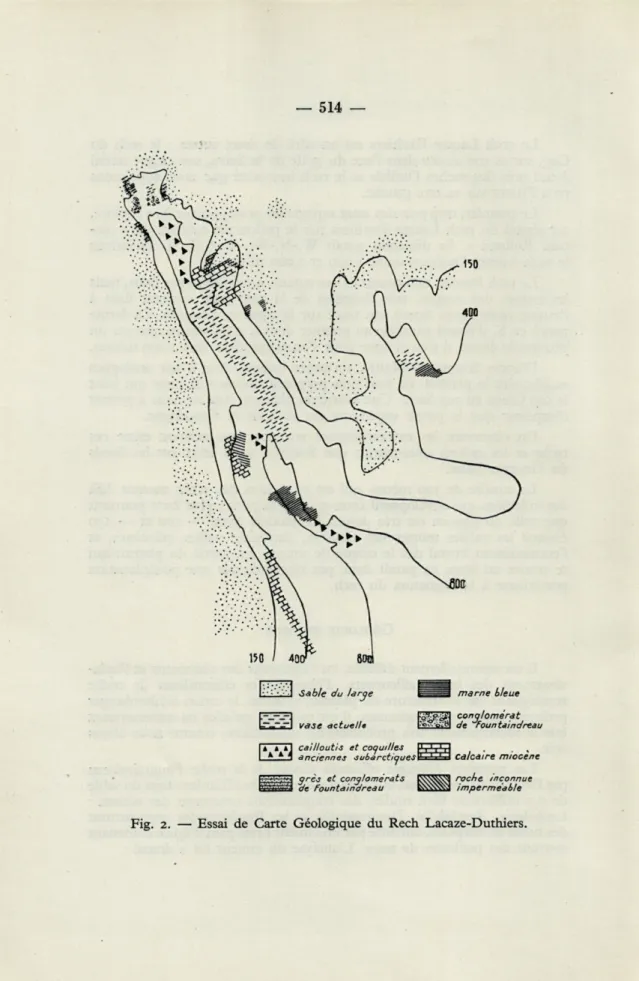 Fig.   2.  —  Essai  de  Carte  Géologique  du  Rech  Lacaze-Duthiers. 