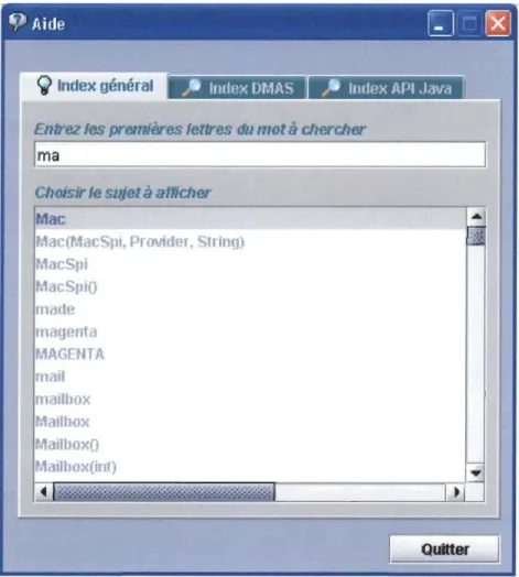 Figure 43  : Aide générale permettant une recherche par lettre, début de mot ou  mot 