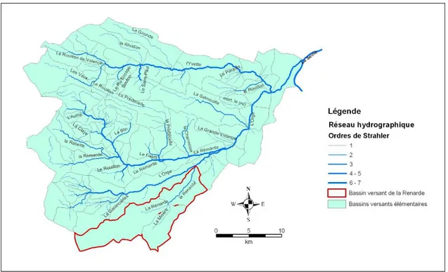 Figure 1 : Réseau hydrographique du bassin versant de l’Orge et localisation du  bassin de la Renarde (Sources : BD Carthage, AESN) 
