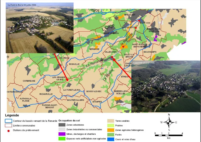 Figure 2 : Occupation du sol sur le bassin versant de la Renarde et localisation  des sites de prélèvement (Sources : Corine Land Cover, 2000) 