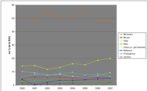 Figure 4 : Assolement moyen annuel sur la bassin de la Renarde entre 2000 et  2007 (Sources : RA 2000, RPG) 
