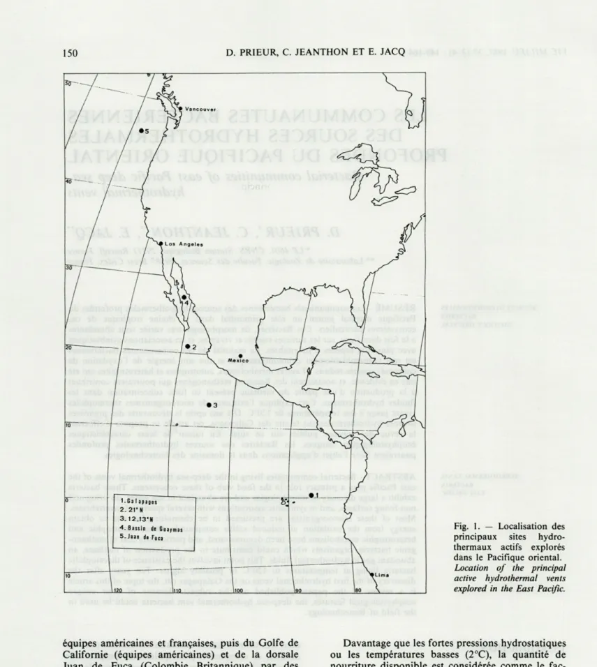 Fig.  1.  —  Localisation  des  principaux  sites   hydro-thermaux  actifs  explorés  dans  le  Pacifique  oriental