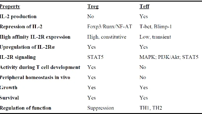 Table 1 : Système IL-2/IL-2R dans les LTreg et les LT effecteurs (Cheng  et al, 2011) 