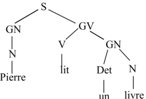 Figure 3.1 : L’arbre de dérivation de la structure de surface “Pierre lit un livre” 