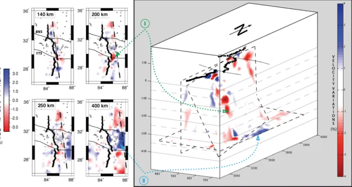 Figure 8. P-wave velocity variations resulting from joint inversion of teleseismic delay times and GOCE gravity data