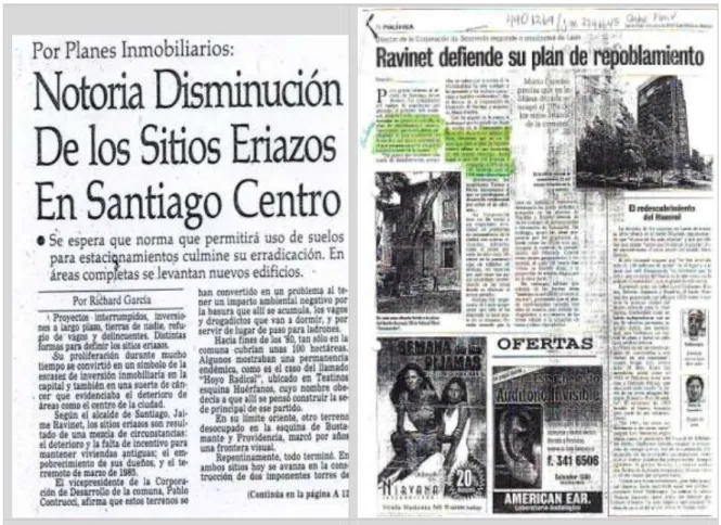 Figura 3- 4. Comuna de Santiago: sitios eriazos y transformación de los sitios 