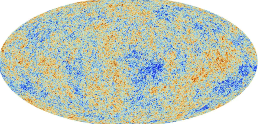 Figure 1.9.: Cosmic Microwave Background temperature ﬂuctuations, as seen by the Planck satellite [76]