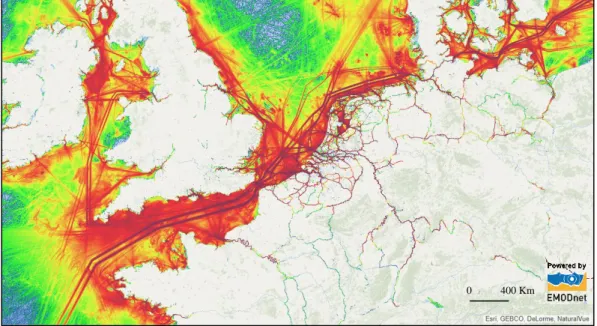 Figure 1 – Lignes maritimes touchant les ports de la rangée nord-ouest européenne en  2015 