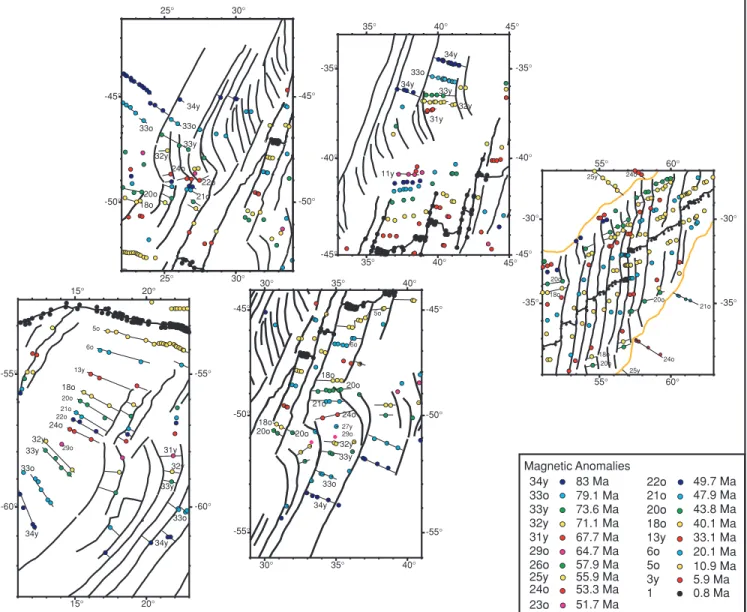 Figure 3. To enable a more detailed presentation of the magnetic crossings, the SWIR was divided into five subregions