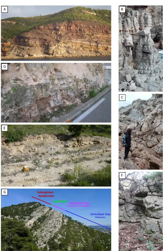Figure  1-14  Affleurements  du  Permien  au  Jurassique  supérieur  de  la  région  Toulonnaise