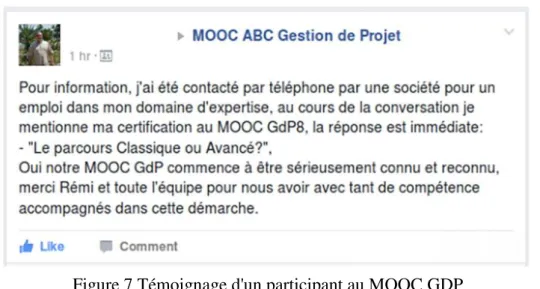 Figure 7 Témoignage d'un participant au MOOC GDP 