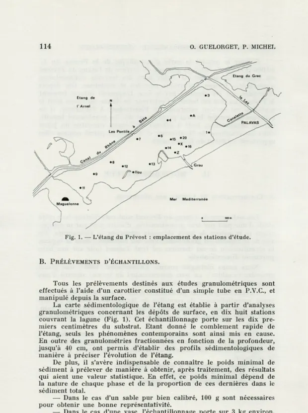 Fig.  1.  — L'étang  du  Prévost  :  emplacement  des  stations  d'étude. 