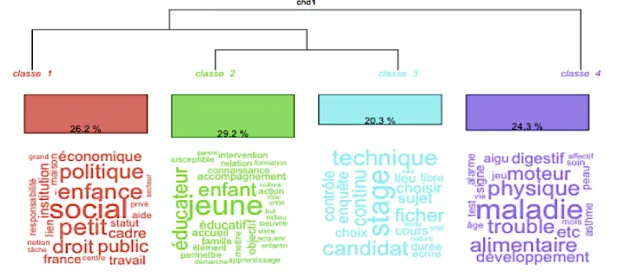 Figure 1. Dendrogramme issu de la CHD et présentant les termes les plus illustratifs de chaque  classe