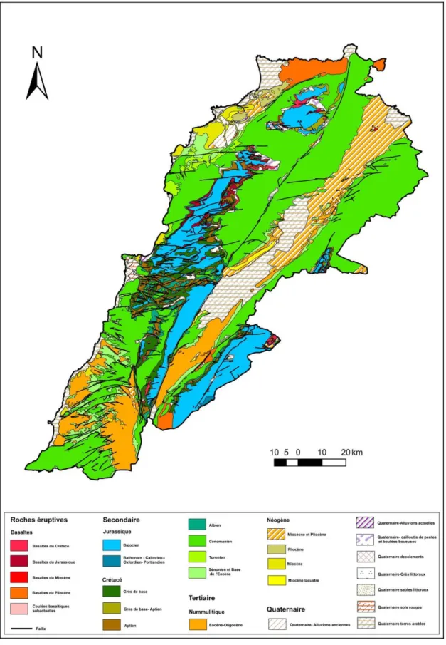 Figure 1 : Carte géologique simplifiée du Liban (d'après D UBERTRET , 1955). 