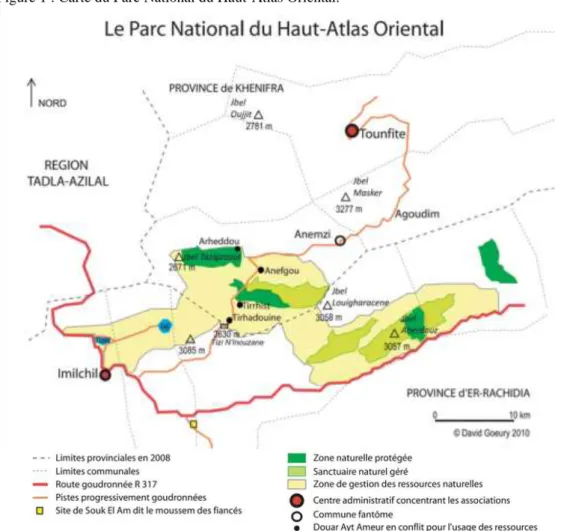 Figure 1 : Carte du Parc National du Haut-Atlas Oriental. 