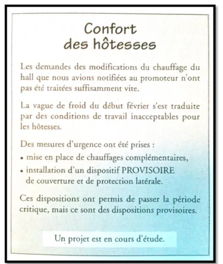 Fig. 27. Le confort des hôtesses (source : Infos Tour, n°39, 11 mars 1996) 