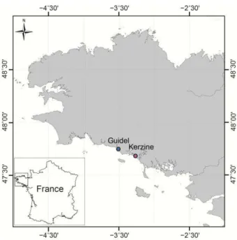 Figure  11. Localisation  des sites situés  dans la région  Sud Bretagne. 