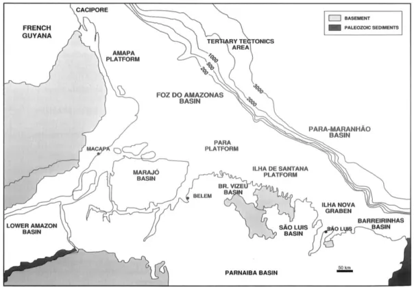 Figure  II.2:  Regional  setting  of  the  Foz  Do  Amazonas  Basin  (Mello  et  al.,  2001)  inside  which  the  Amazon Fan accumulated