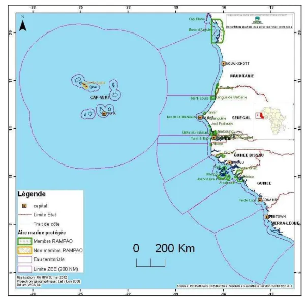 Figure 1: Répartition spatiale des AMP membres et non membres du RAMPAO (Tendeng et  Karibuhoye 2014)