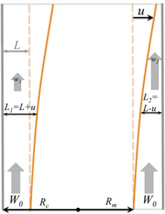 Figure 6. Sketch of 2-D non-linear model of volcanic tremor. See also Fig. 1. where now ϕ i = φ i  1 ± u L  