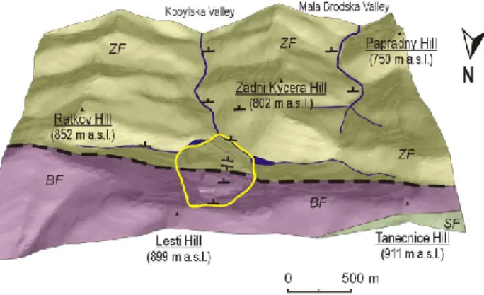 Fig. 1. Digital Elevation Model (DEM) of the Flysch Belt of the Western Carpathians in the Czech Republic