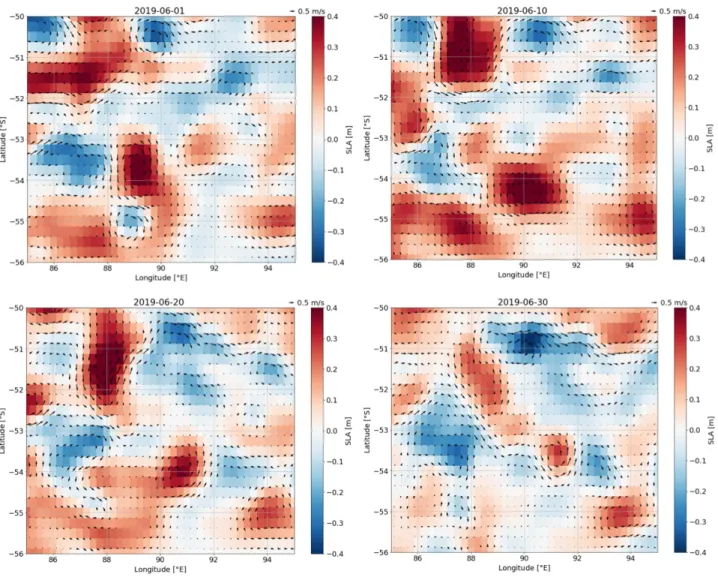 Figure 1.8: Evolution of Sea Level Anomaly (SLA) in the Kerguelen area from the global ocean gridded L4 SSH product distributed by CMEMS.