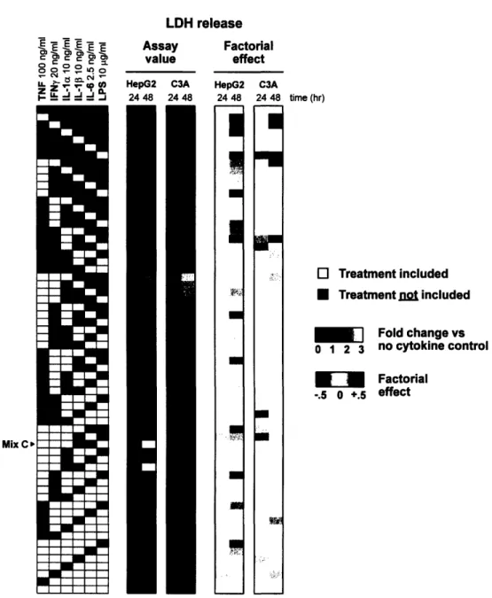 Figure 4. LDH  release  data set from the 6-cytokine/LPS  multiplex  experiment in both human hepatoma  cell  lines  at two  time points