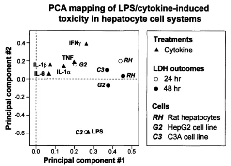 Figure 7. PCA plot of LDH  release data sets from both the human hepatoma cell lines  and primary rat hepatocytes