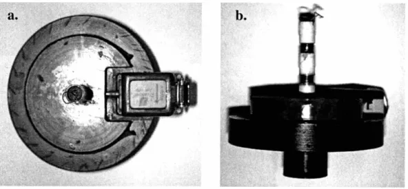 Figure 2.8. Single fluid loop rotor stage with ultrasound flow probe. a. Top view; b. Side view