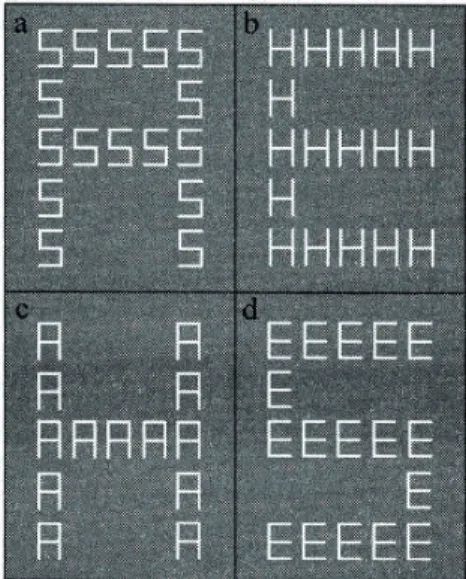 Figure 3. Exemple de 4 Stimuli hiérarchisés utilisés dans les expériences de Lamb et al