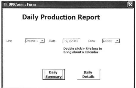 Figure 3:  Input form for  daily  production reports generation