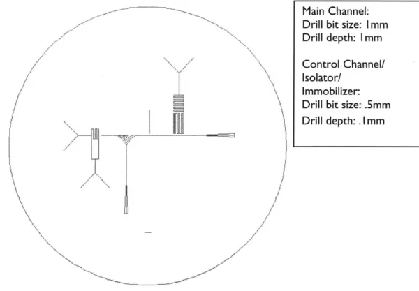 Figure  7 One  of the  late-stage  designs. The immobilization  chamber  on the  left is sloped towards the bottom  of the chip