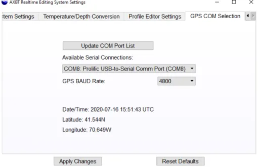 Figure 3-4: The ARES GPS configuration settings window.