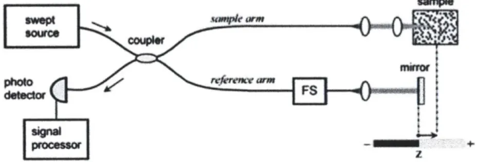 Figure  2-6:  A  basic  configuration  of  an  OFDI  system  with  a frequency  shifter FS  : frequency  shifter  [191.