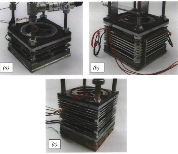 Figure 1-10:  The three prototypes developed for the PHUMP project, (a) the single condenser Mk I prototype, (b)  the six condenser Mk II prototype, and (c) the ten condenser Mk  III