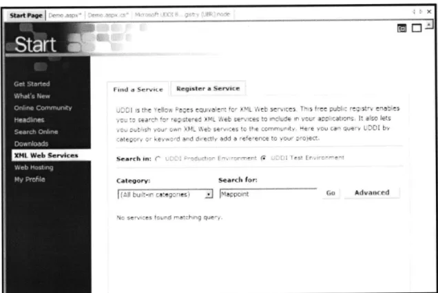 Figure 11: Finding a Service  page from UBR  using  Visual  Studio  .NET.