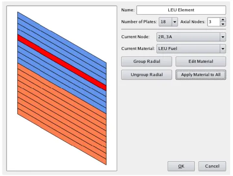 Fig. 5  Dialog window for specify the radial/axial mesh and assigning materials. 