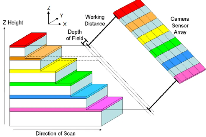 Figure 2. The rows on camera sensor shown in the schematic on the right focuses on an independent Z height