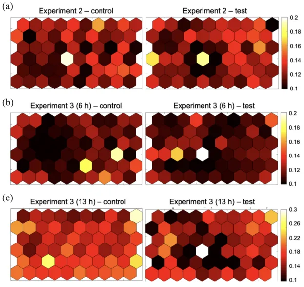 Figure 3-5: Visualization of cell abundances in multiwell hydrogel devices. Here BL21 AMK75 and BL21 AMK77 strains are used as a producer and indicator strain respectively